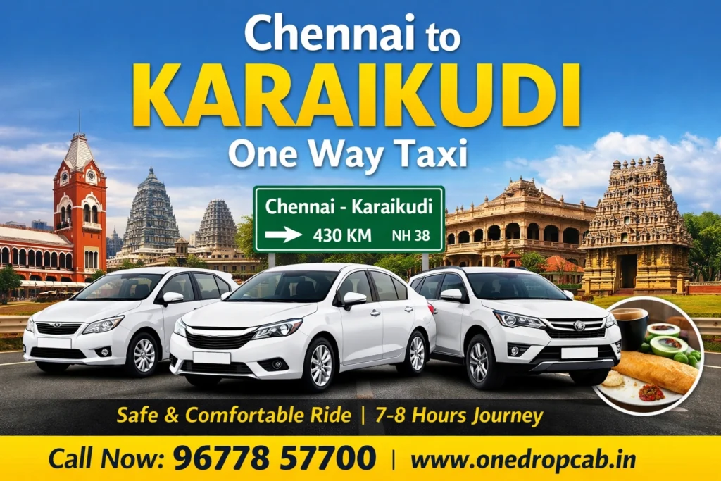 Affordable onedrop cab Chennai to Karaikudi